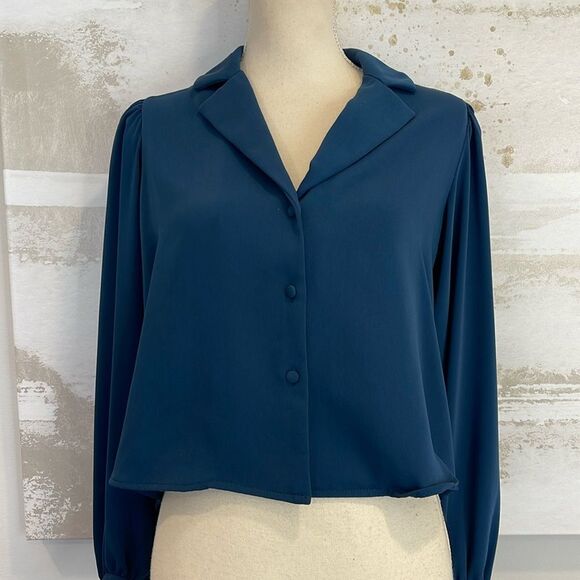 Elie Tahari Dark Blue/Midnight Collared Blouse (NWT) - Picture 1 of 6